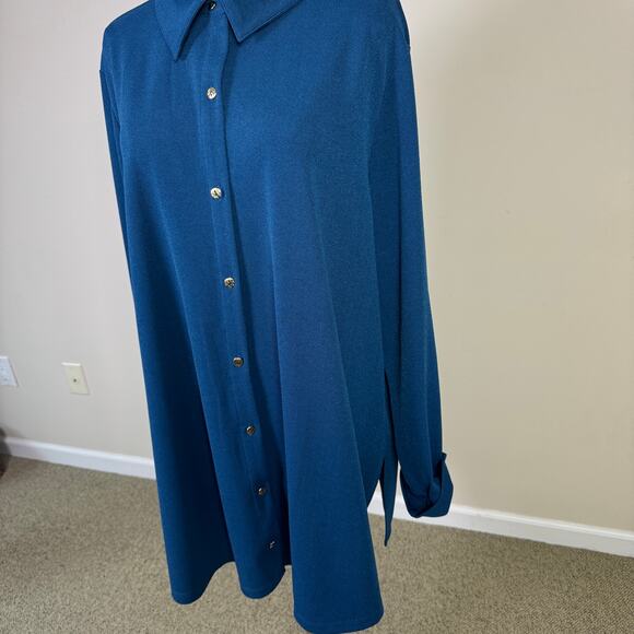 Susan Graver Passport Knit Button Up Long Shirt US Women's 2X Plus - Picture 5 of 7